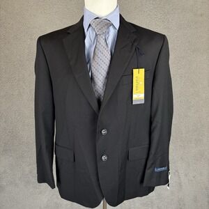 NEW Stafford Blazer Mens 42S Black Super Wool Classic Fit Jacket Sport Coat